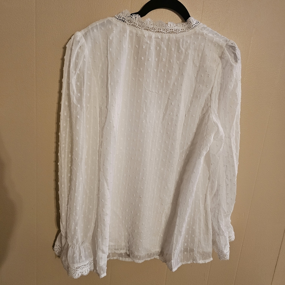 White Lace Swiss Dot Cottagecore Medium Blouse - Picture 5 of 7